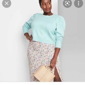 🎉NWT🎉 Beautiful Blue Cropped Sweater with Puff Sleeves Sz S